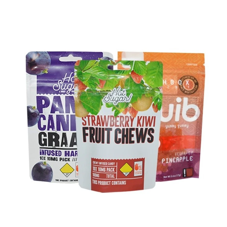 3.5g 7g 12g Plastic Child Proof Gummy Candy Edible Mylar Ziplock Stand Up Pouch Packaging Bags